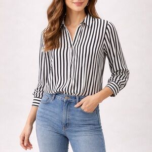 Forever 21 Black and White Striped Button Down Shirt
